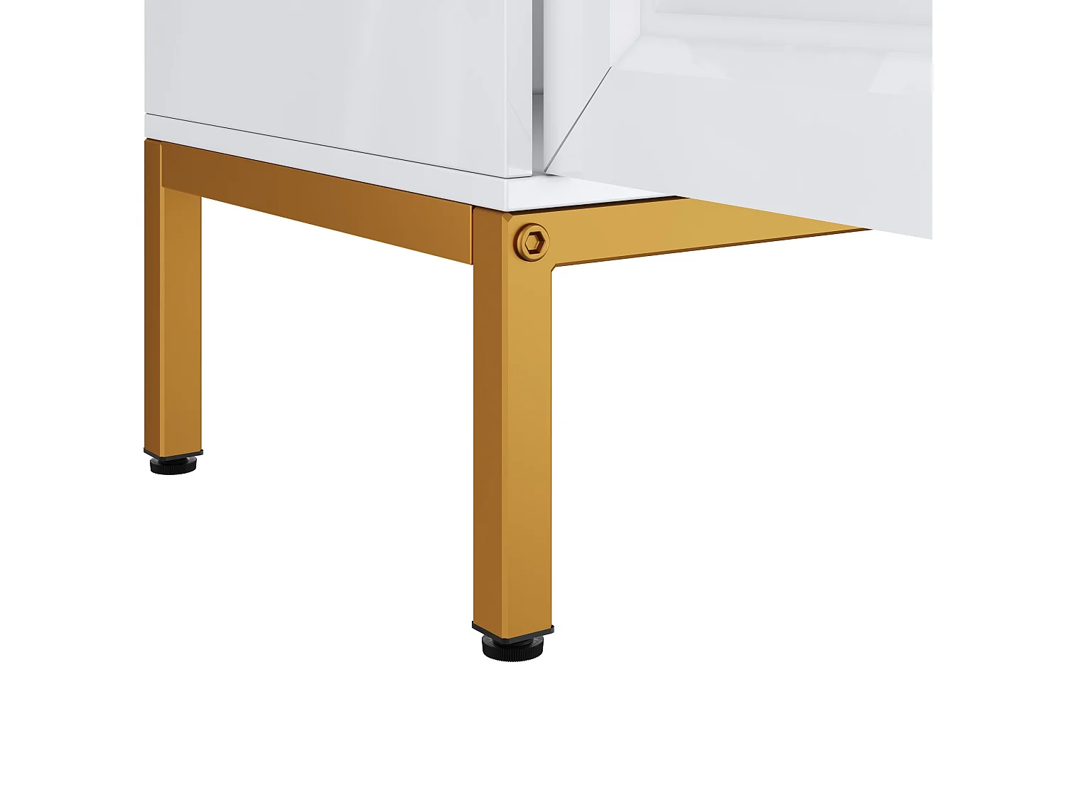 Buffet moderne et simple, 140×80×40 cm, poignées et pieds dorés, étagères, panneau de particules + MDF blanc