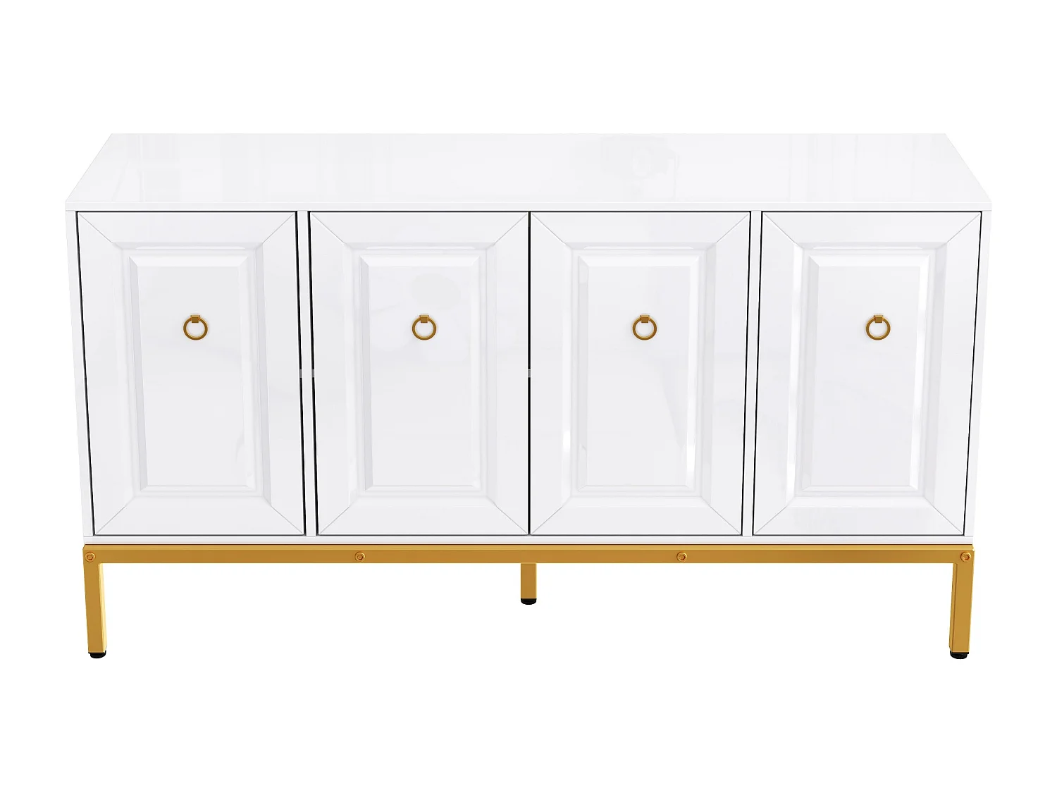 Buffet moderne et simple, 140×80×40 cm, poignées et pieds dorés, étagères, panneau de particules + MDF blanc