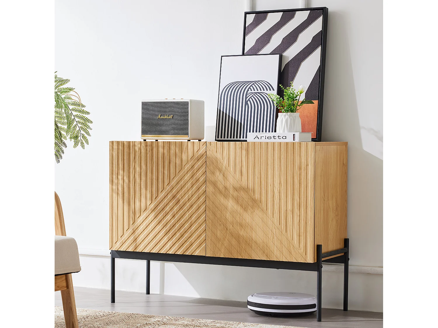 Buffet moderne 100x40x75 cm, rangement, pour le salon ou la cuisine, en panneaux de particules naturel