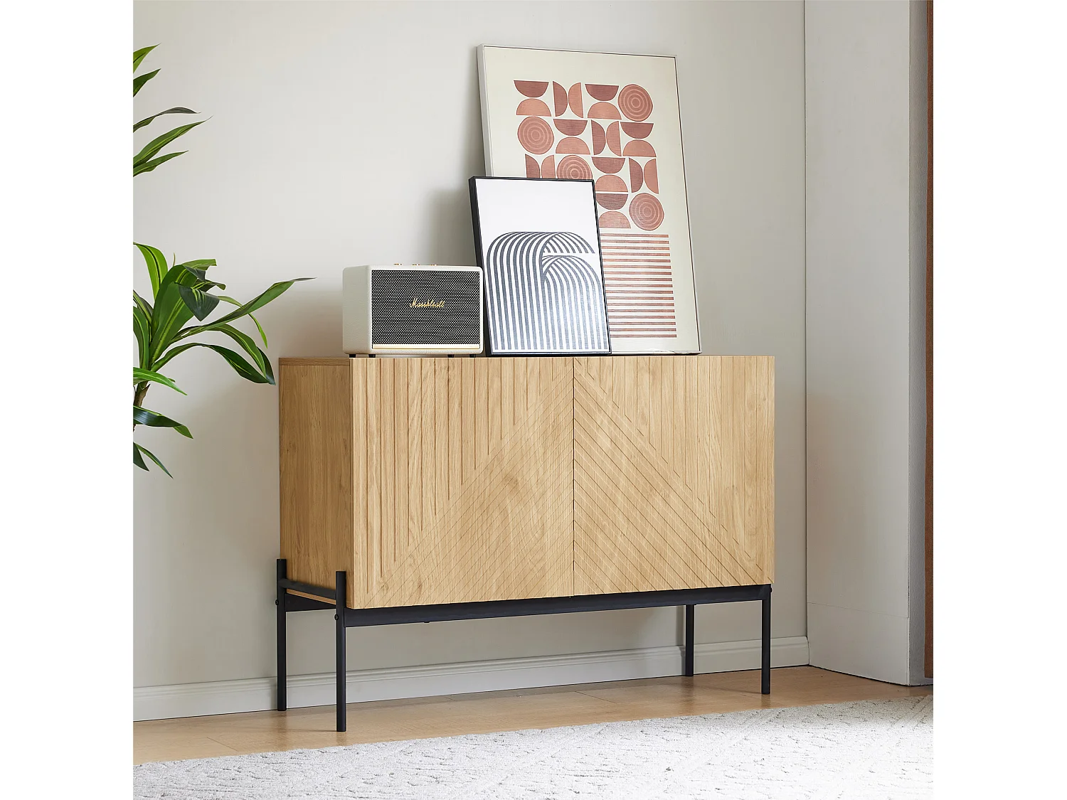 Buffet moderne 100x40x75 cm, rangement, pour le salon ou la cuisine, en panneaux de particules naturel