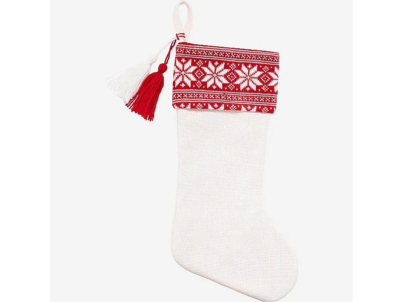 Habitat - Décoration de Noël - Chaussette tricotée - Blanc et rouge (Lot de 12) - Barou