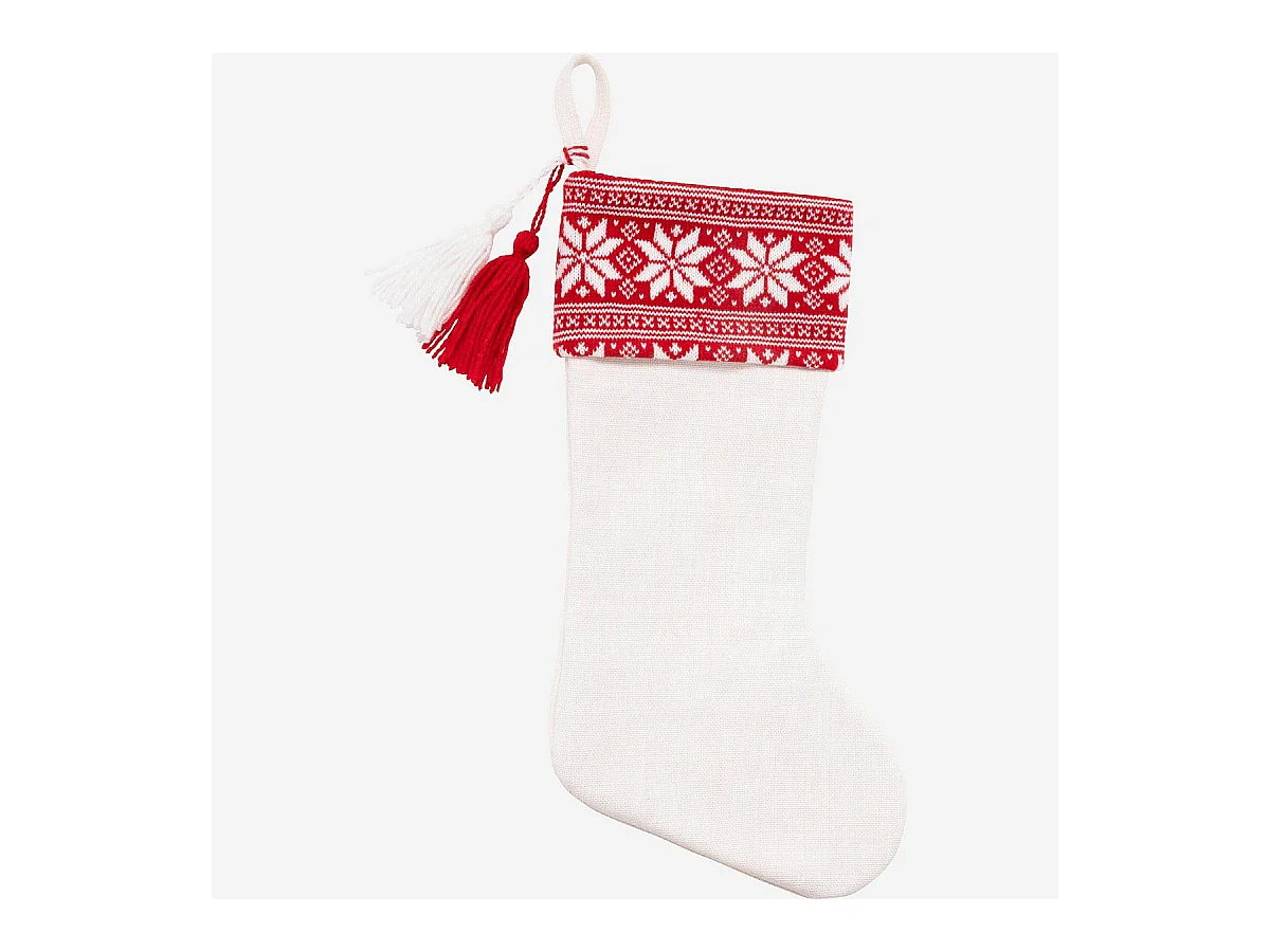 Habitat - Décoration de Noël - Chaussette tricotée - Blanc et rouge (Lot de 12) - Barou