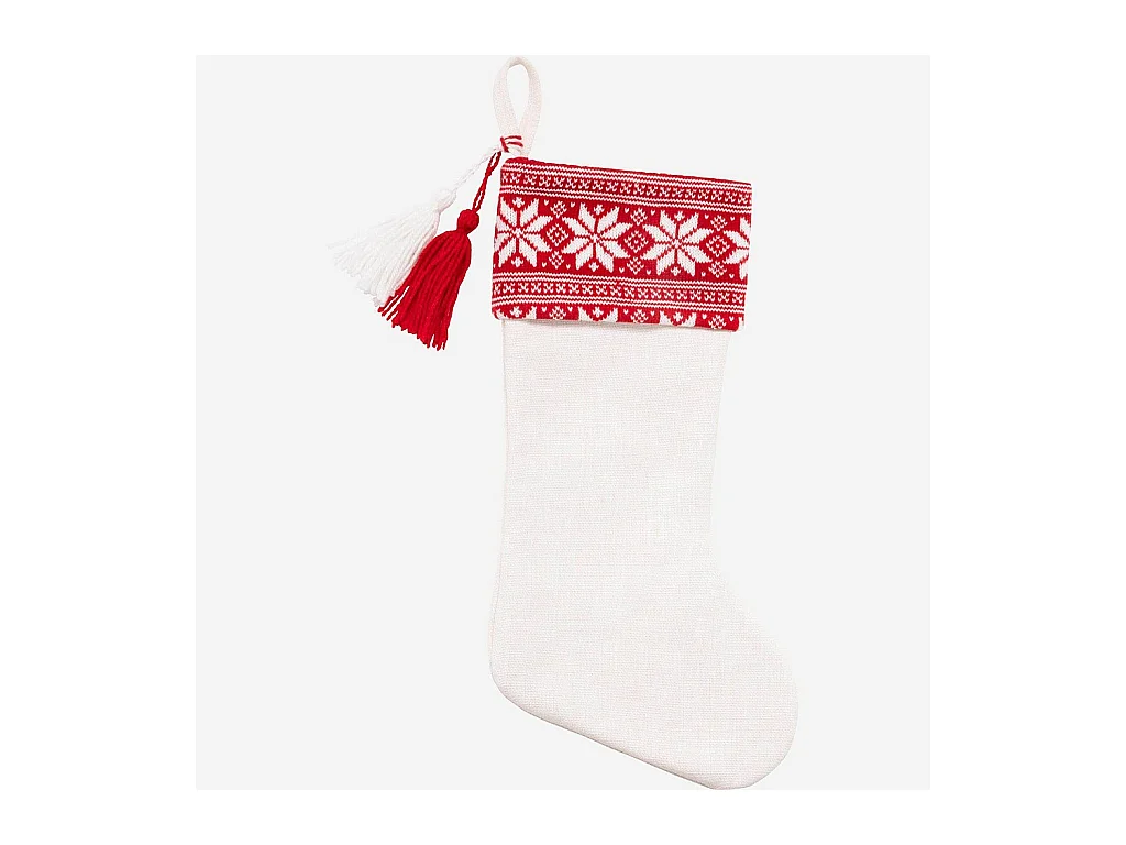 Habitat - Décoration de Noël - Chaussette tricotée - Blanc et rouge (Lot de 12) - Barou