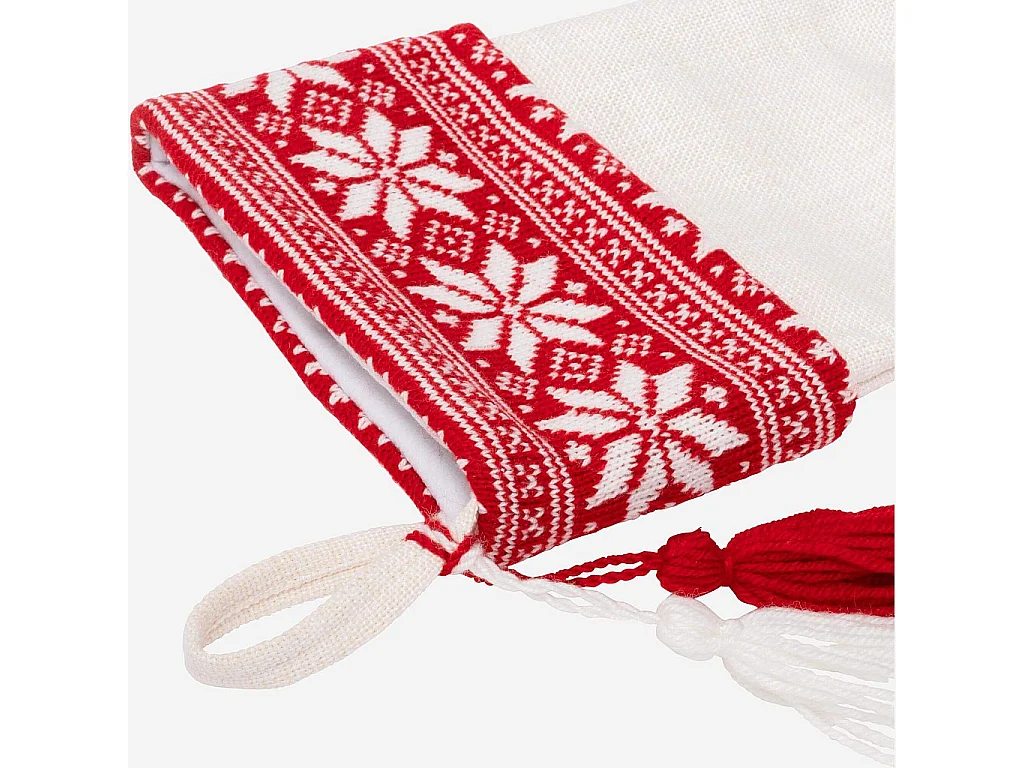 Décoration de Noël - Chaussette tricotée - Blanc et rouge (Lot de 12)