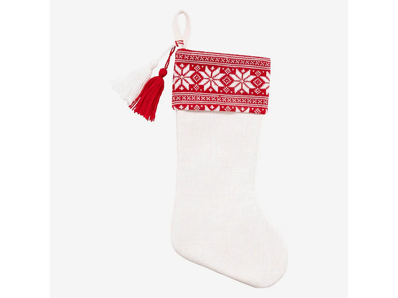 Décoration de Noël - Chaussette tricotée - Blanc et rouge (Lot de 12)