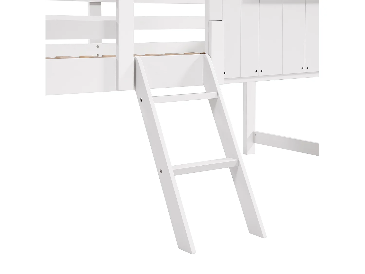 Lit mezzanine 90x200 cm avec protection anti-chute, fenêtre, échelle, bois blanc, sans matelas
