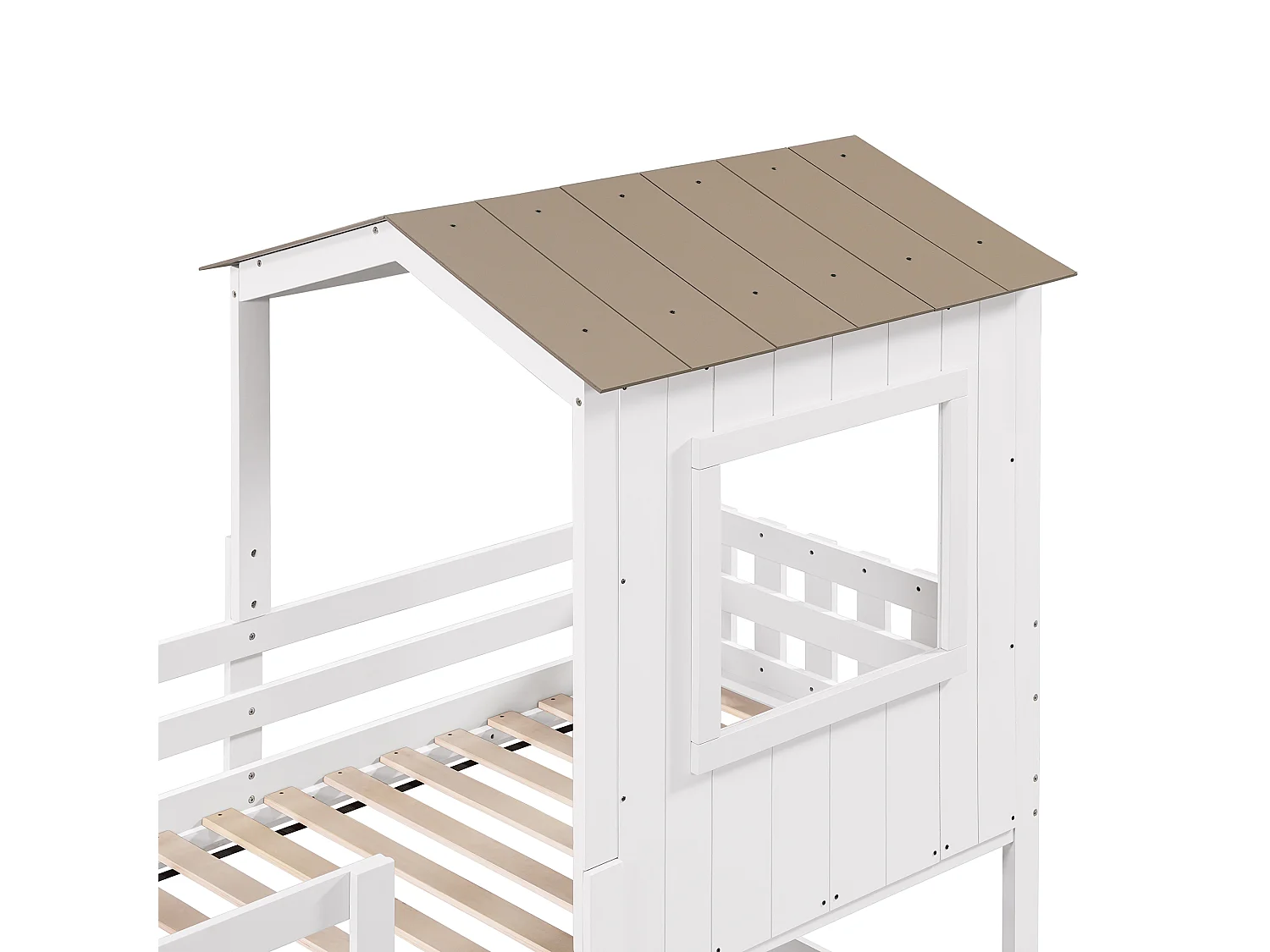 Lit mezzanine 90x200 cm avec protection anti-chute, fenêtre, échelle, bois blanc, sans matelas