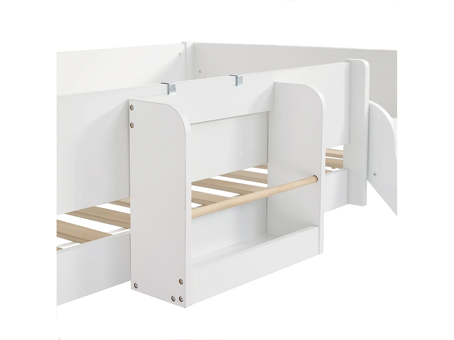 Lit mezzanine 90x200 cm avec protection anti-chute, échelle, étagère amovible, bois blanc, sans matelas