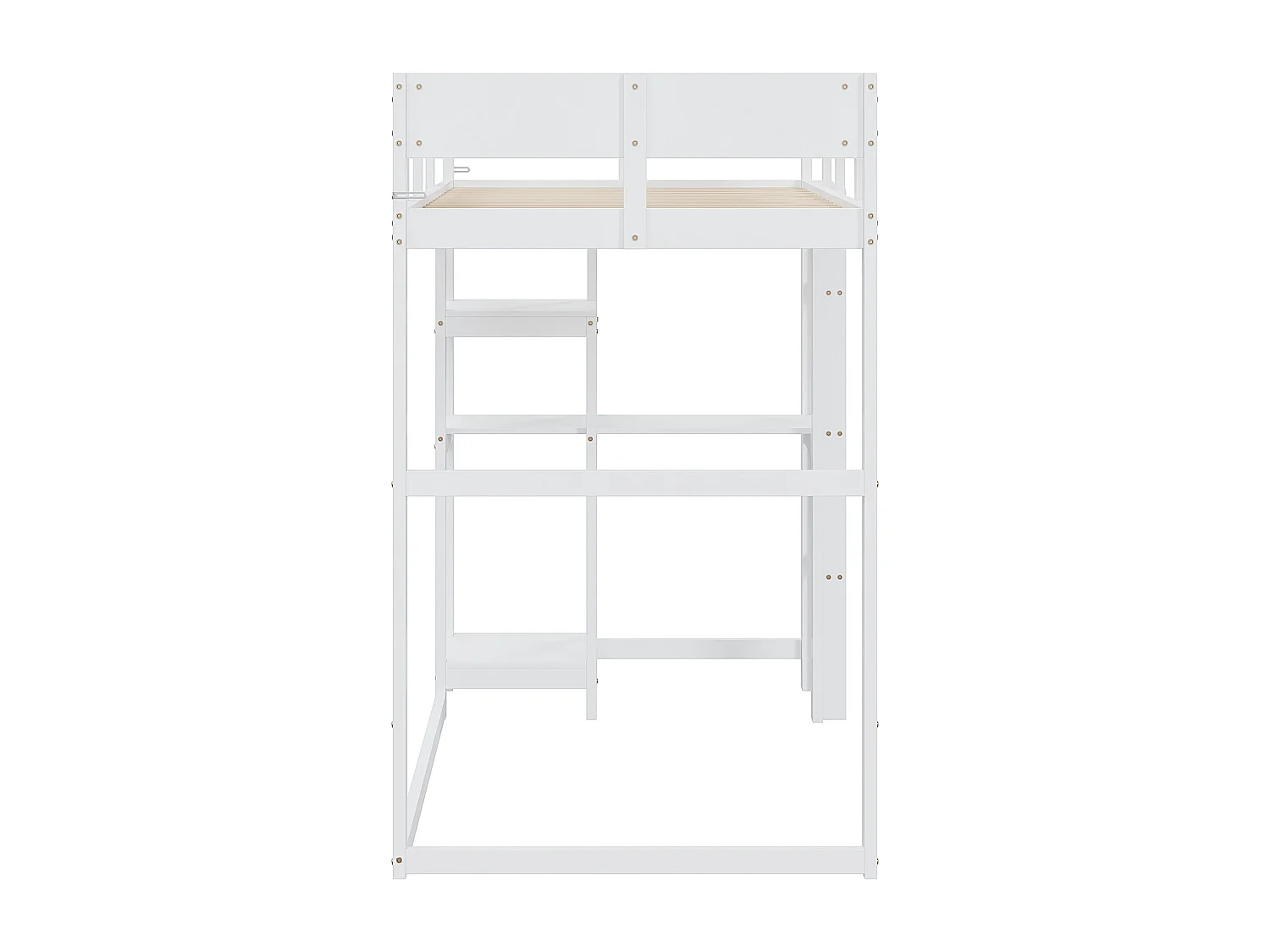 Lit mezzanine 90x200 cm avec échelle, barrière de sécurité, étagère, bois blanc, sans matelas
