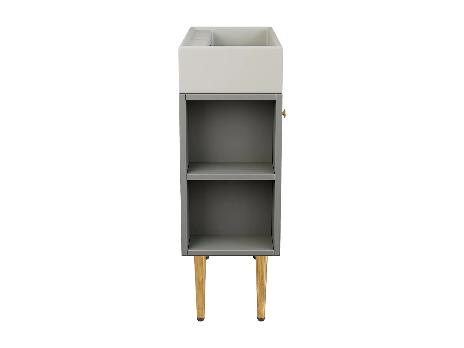 Meuble vasque moderne 55 x 31 x 91,5 cm avec rangement sous vasque, céramique  blanc + MDF gris clair