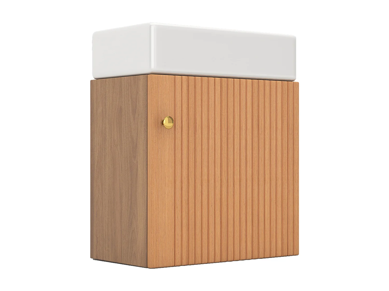 Meuble vasque suspendu 46,5x26,5x11 cm avec rangement sous vasque, style simple, céramique  blanc+MDF naturel