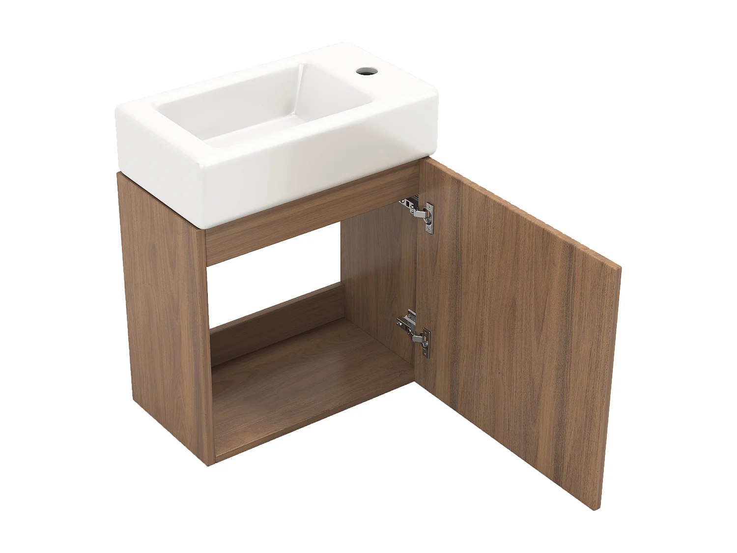 Meuble vasque suspendu 46,5x26,5x11 cm avec rangement sous vasque, style simple, céramique  blanc+MDF naturel