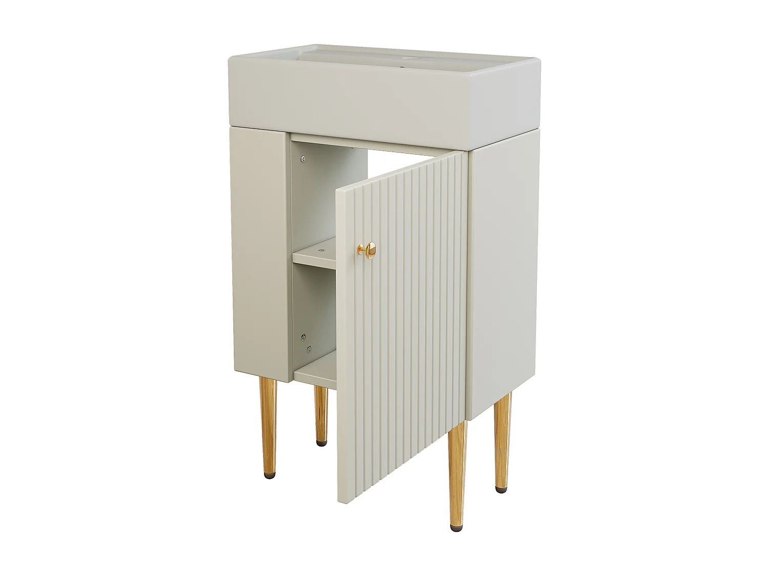 Meuble vasque moderne 55 x 31 x 91,5 cm avec rangement sous vasque, céramique + MDF blanc
