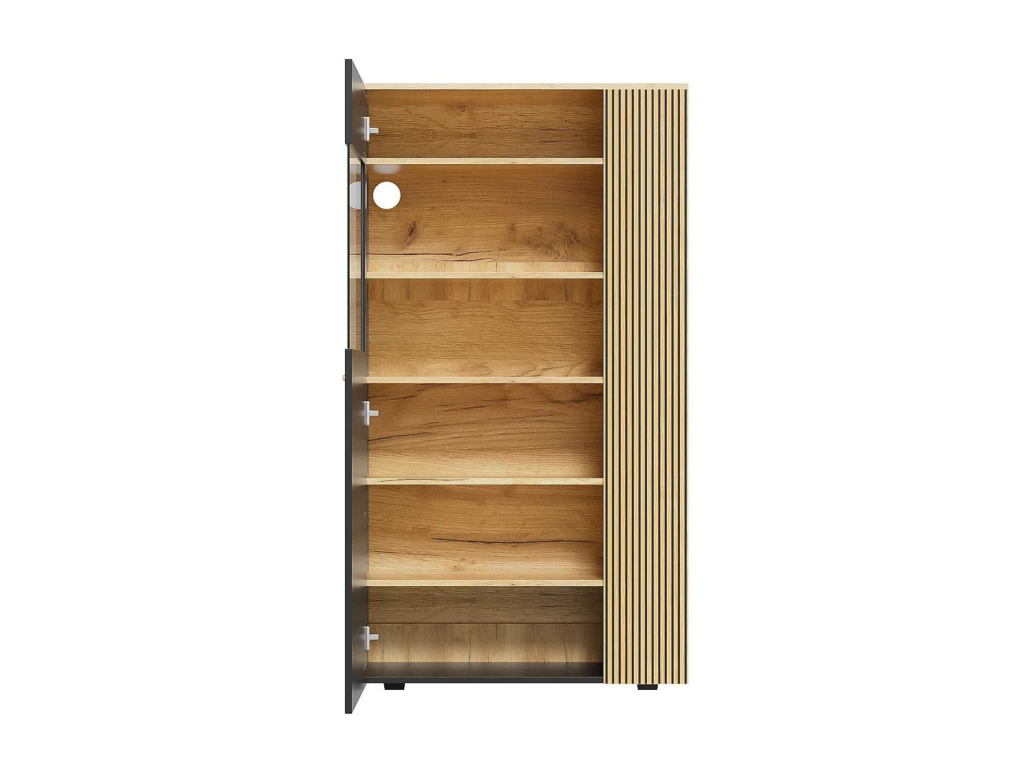 Vitrine moderne 80x40x146 cm, rangement, LED, étagères réglables, en panneaux de particules noir et naturel