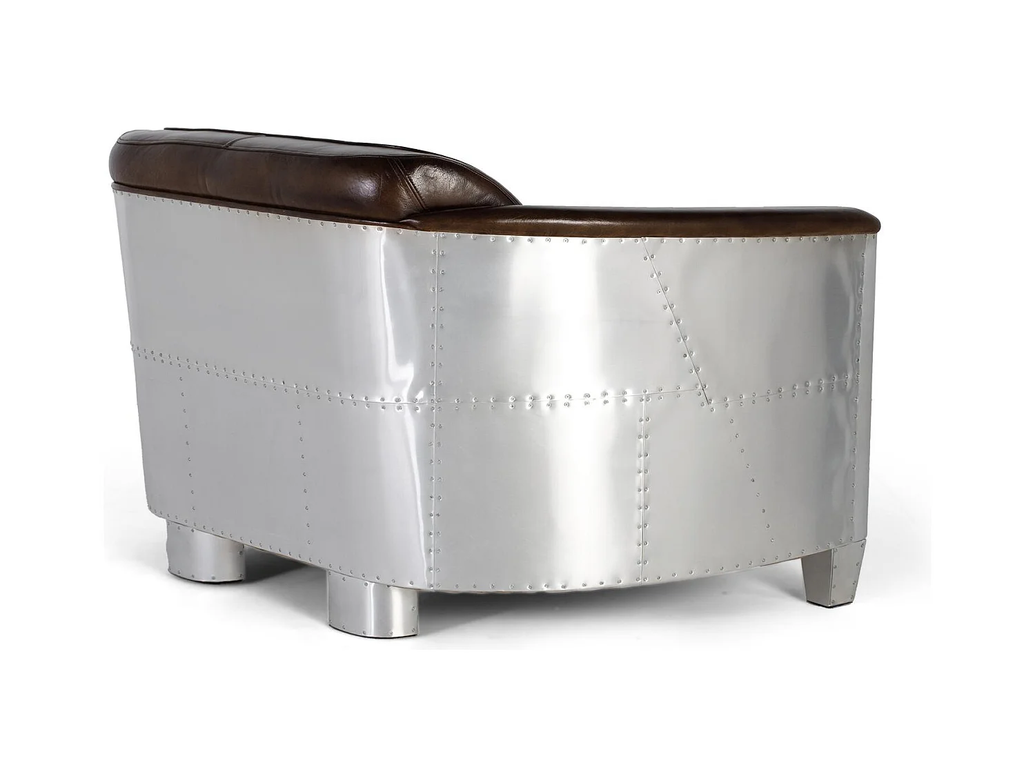 Tweezitsbank bekleed met bruin leer met een antieke afwerking