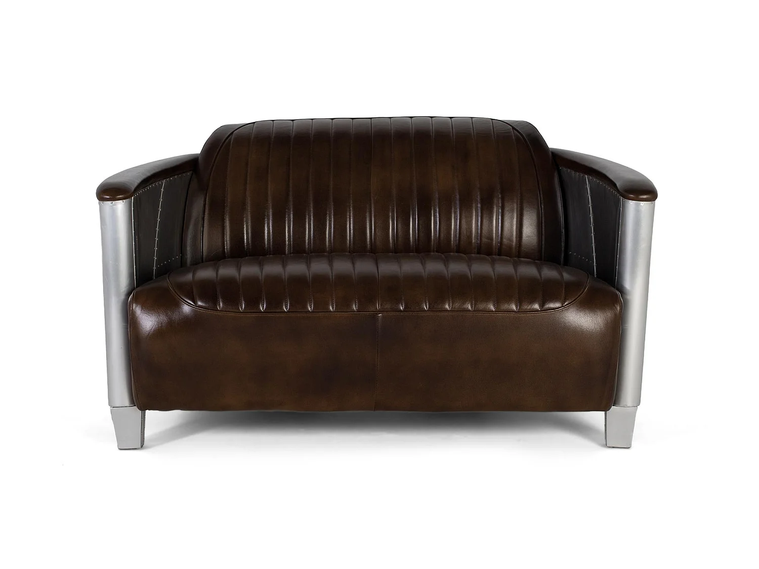 Zweisitzer-Sofa mit braunem Lederbezug und antikem Finish