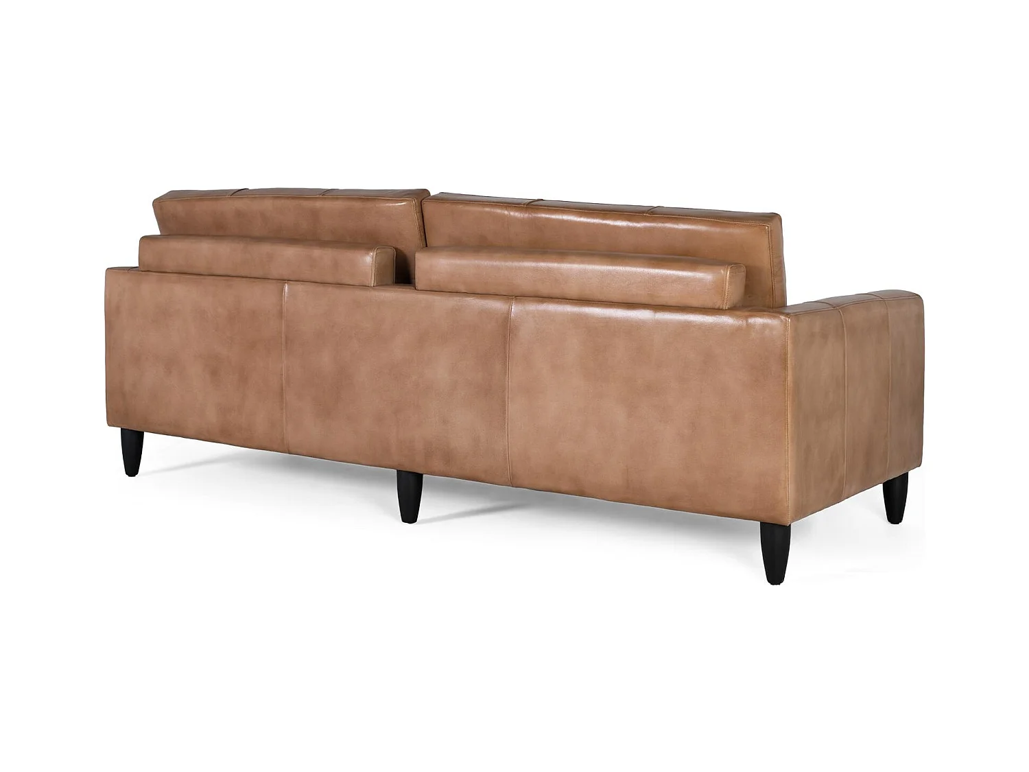 Gestoffeerde bank van leer met camel finish 220cm