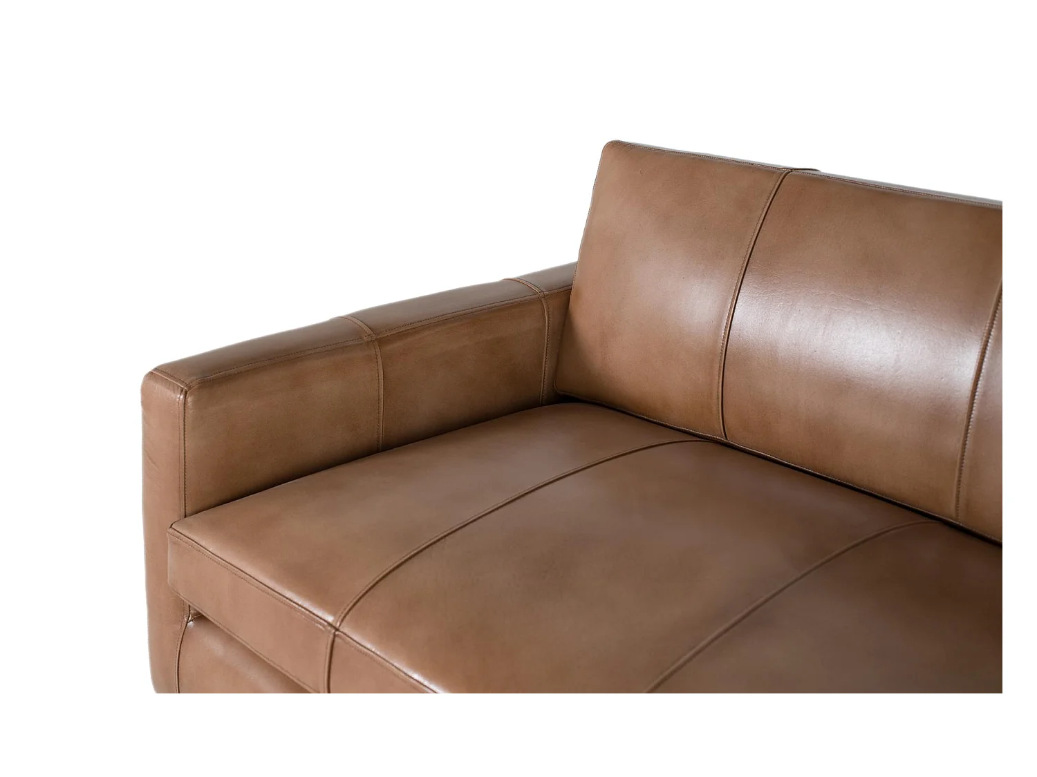 Gestoffeerde bank van leer met camel finish 220cm