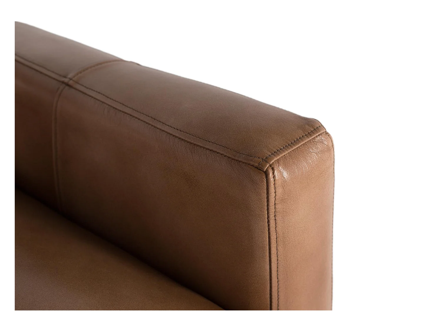 Gestoffeerde bank van leer met camel finish 220cm