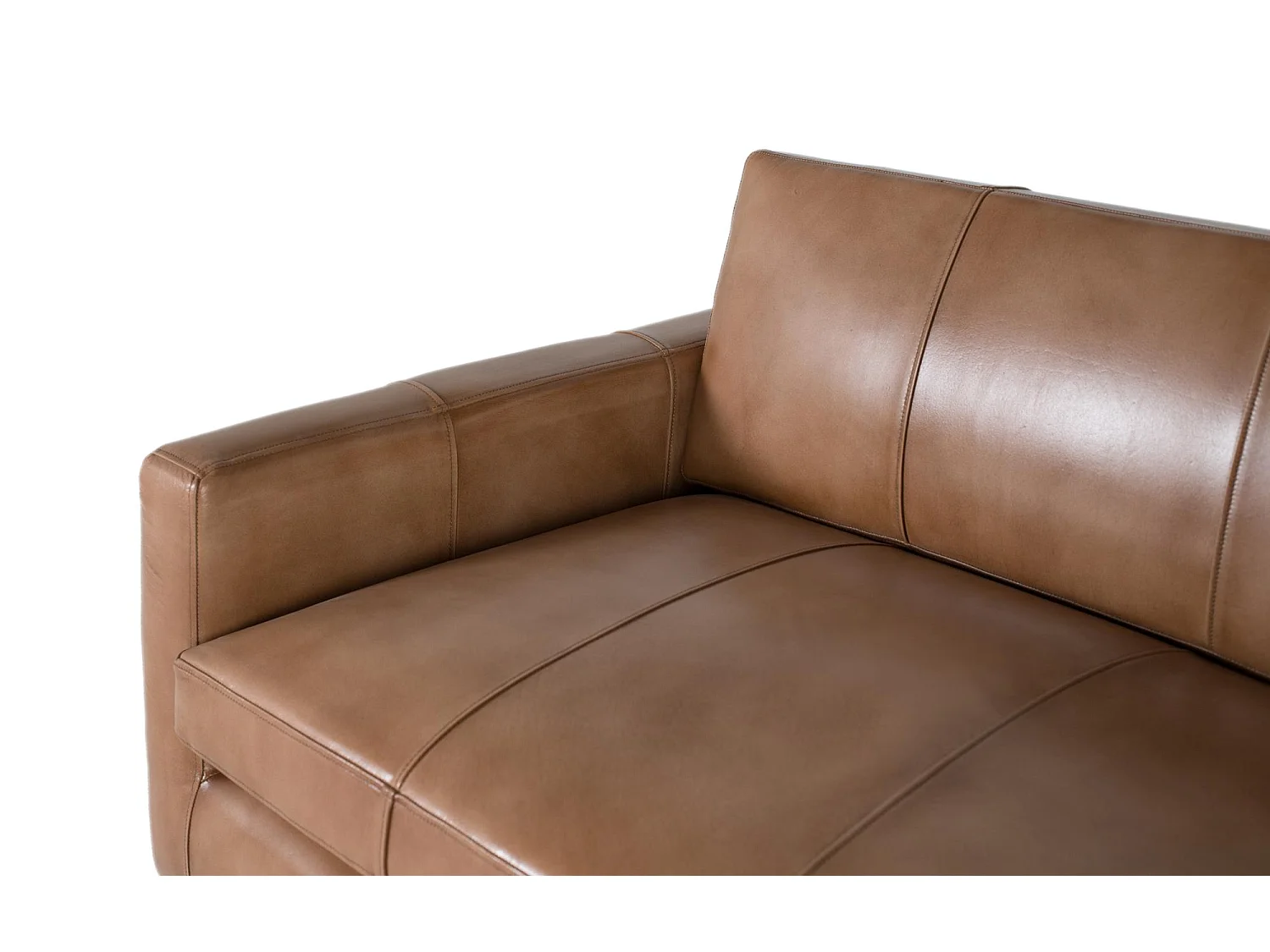 Canapé rembourré en cuir et finition camel 220cm