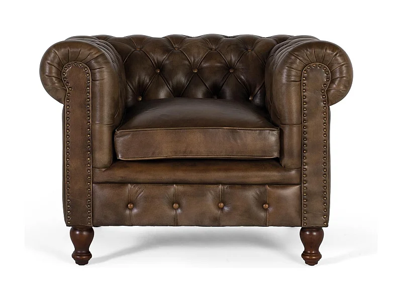 Chesterfield fauteuil van leer met een gecapitonneerde afwerking