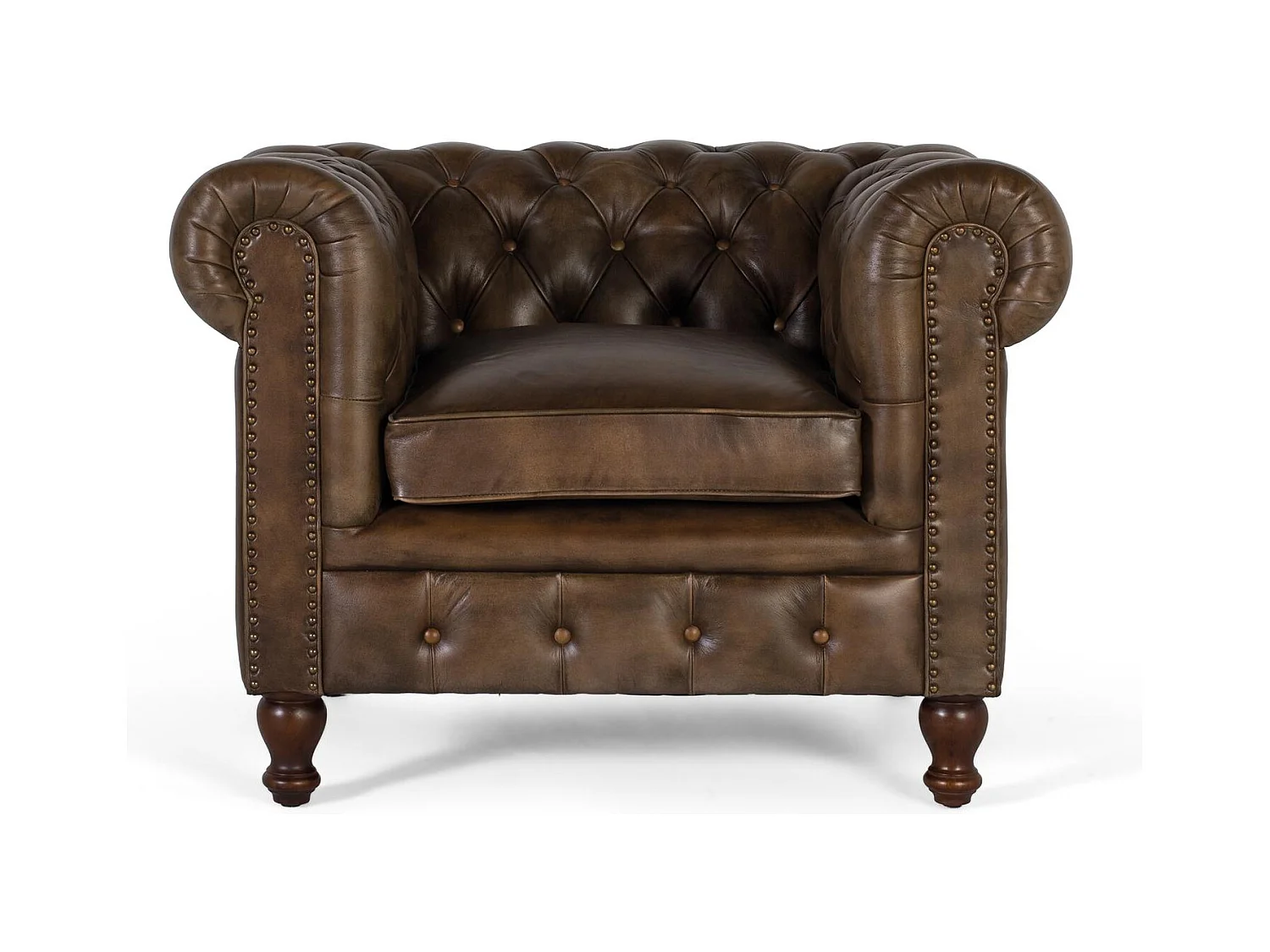 Chesterfield fauteuil van leer met een gecapitonneerde afwerking