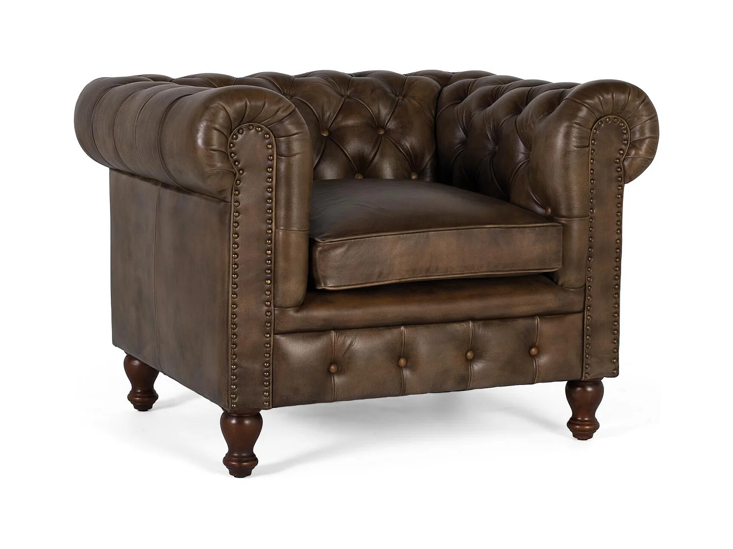Chesterfield fauteuil van leer met een gecapitonneerde afwerking