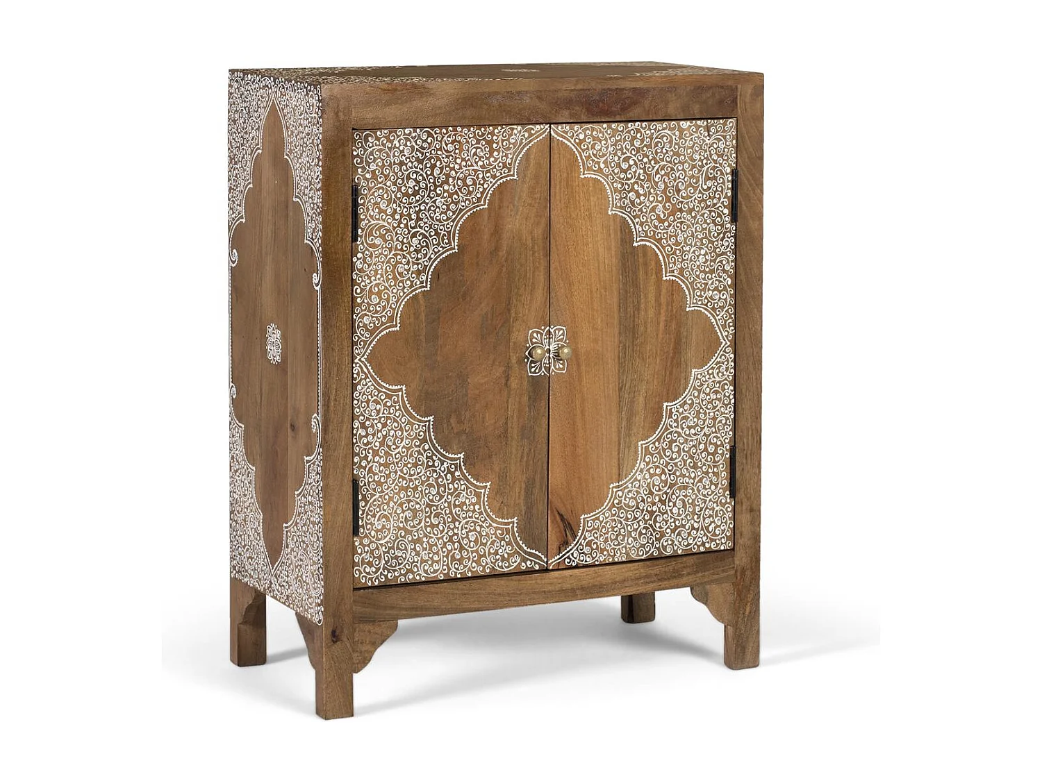 Sideboard aus Mangoholz mit zwei handbemalten Türen