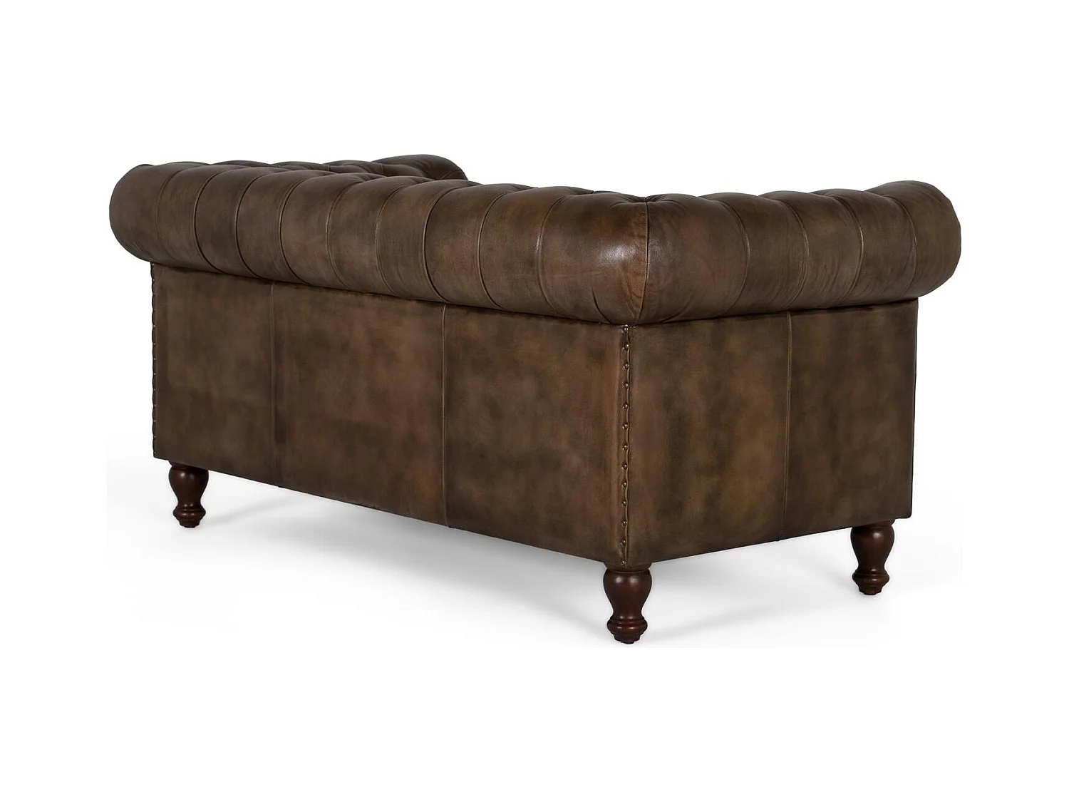 Tweezits Chesterfield-bank van leer met een gecapitonneerde afwerking