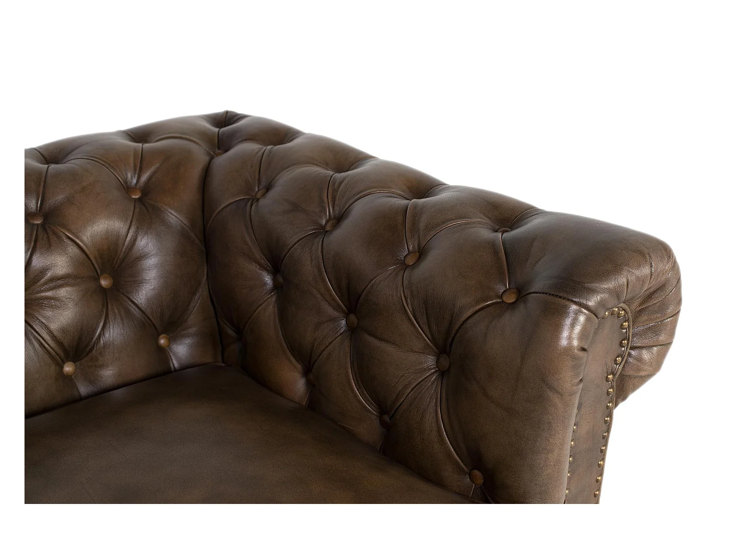 Tweezits Chesterfield-bank van leer met een gecapitonneerde afwerking