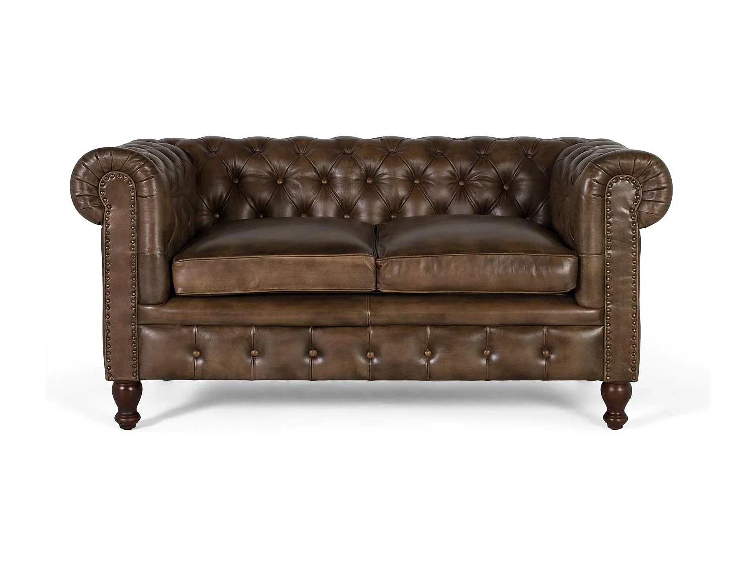 Canapé Chesterfield deux places en cuir avec finition capitonnée