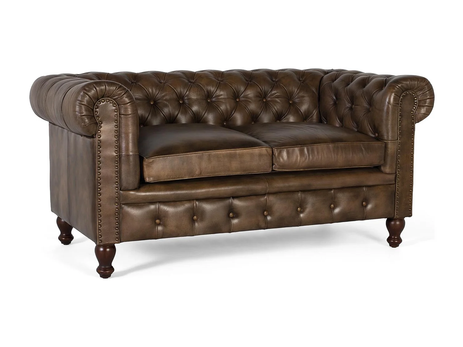 Canapé Chesterfield deux places en cuir avec finition capitonnée