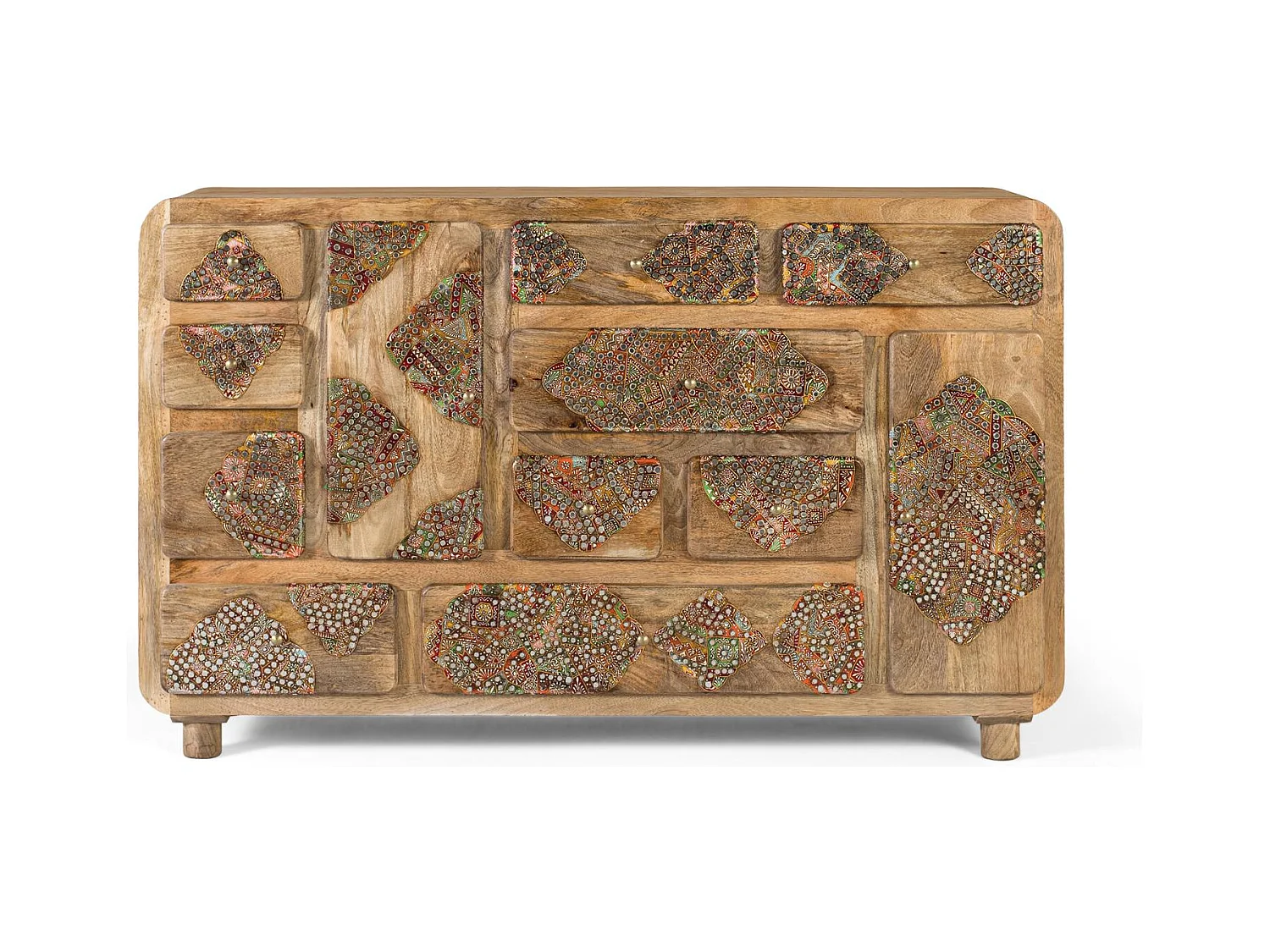 Credenza in legno massello di mango con dettagli dipinti 148 cm