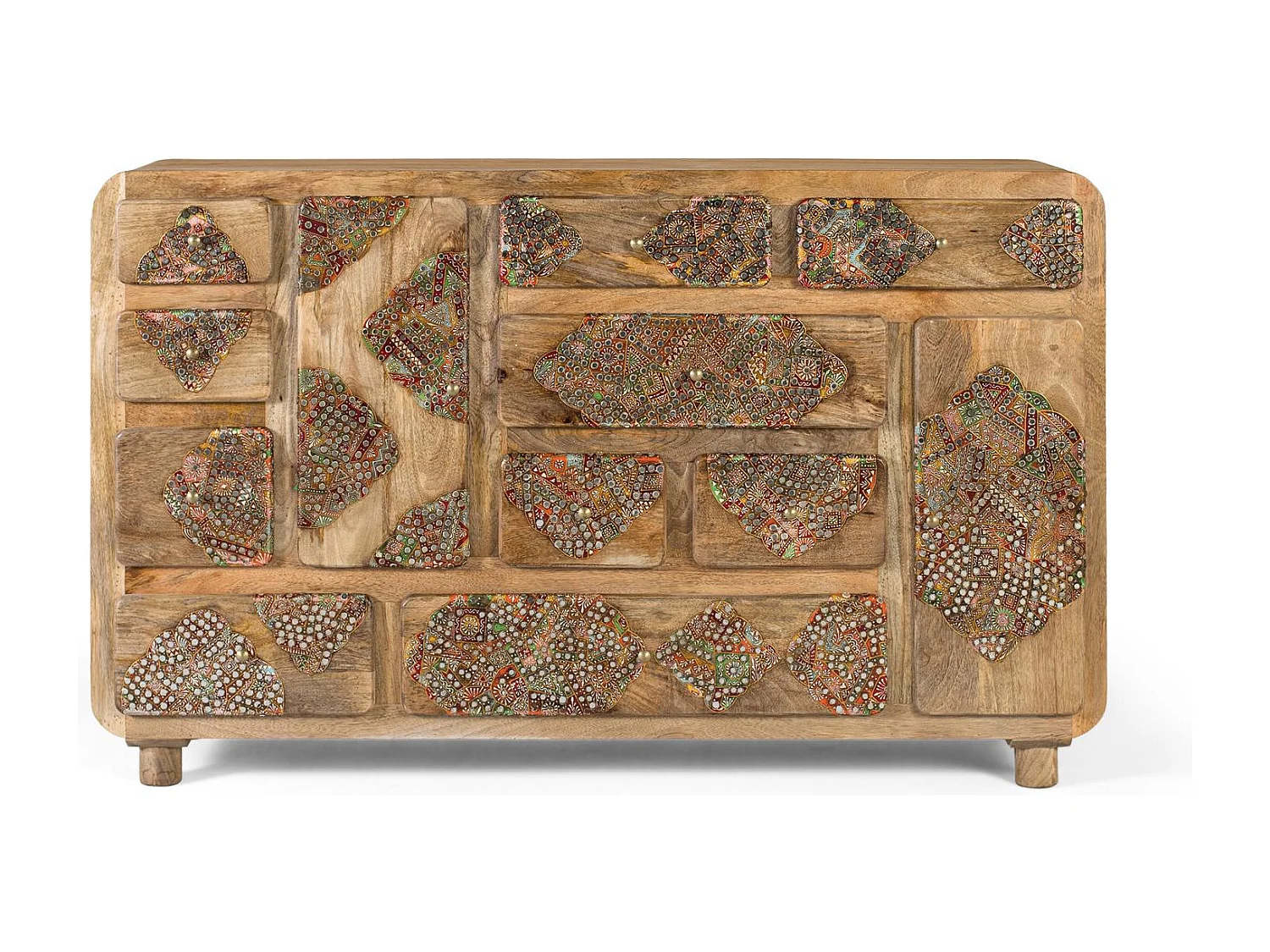 Buffet en bois de manguier massif avec détails peints 148 cm