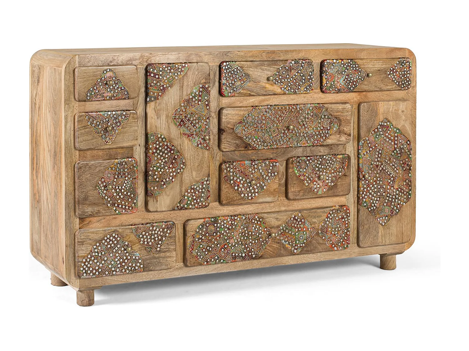 Buffet en bois de manguier massif avec détails peints 148 cm