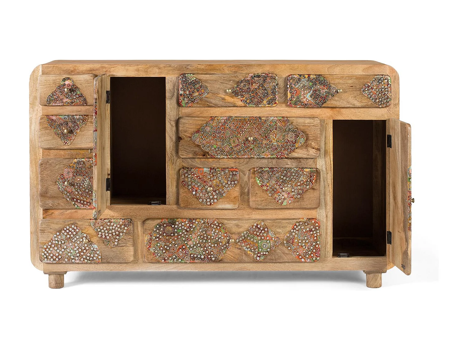 Buffet en bois de manguier massif avec détails peints 148 cm