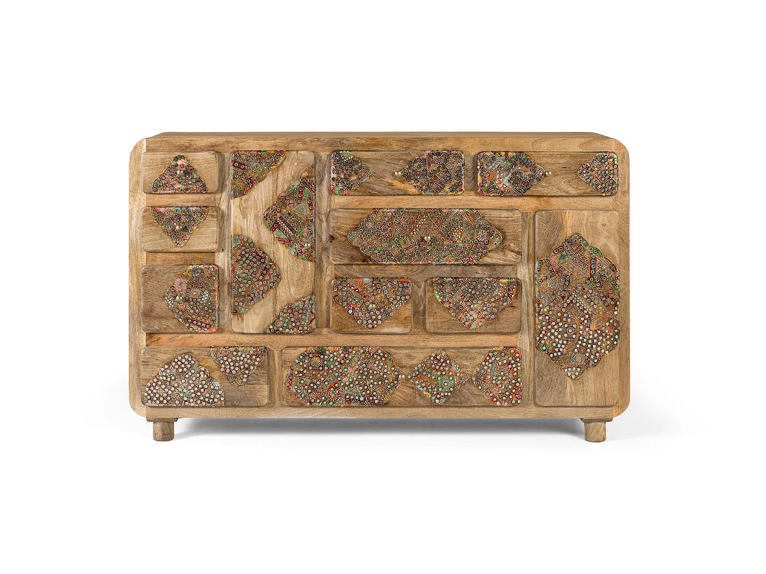 Credenza in legno massello di mango con dettagli dipinti 148 cm