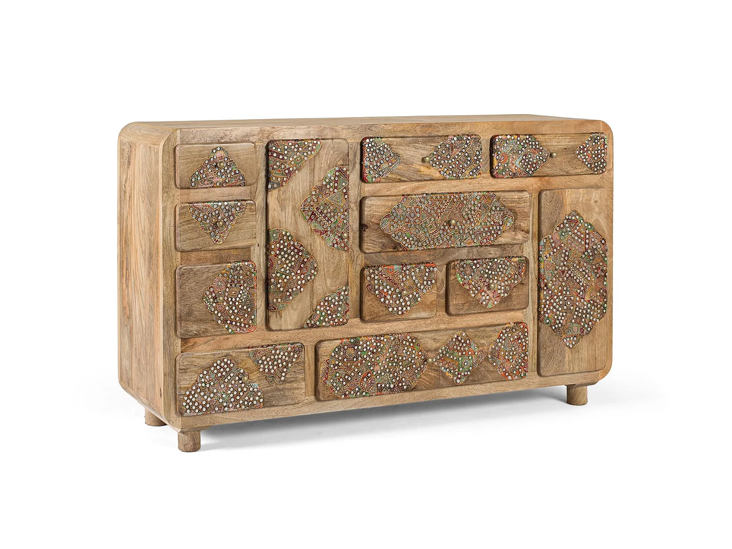 Credenza in legno massello di mango con dettagli dipinti 148 cm