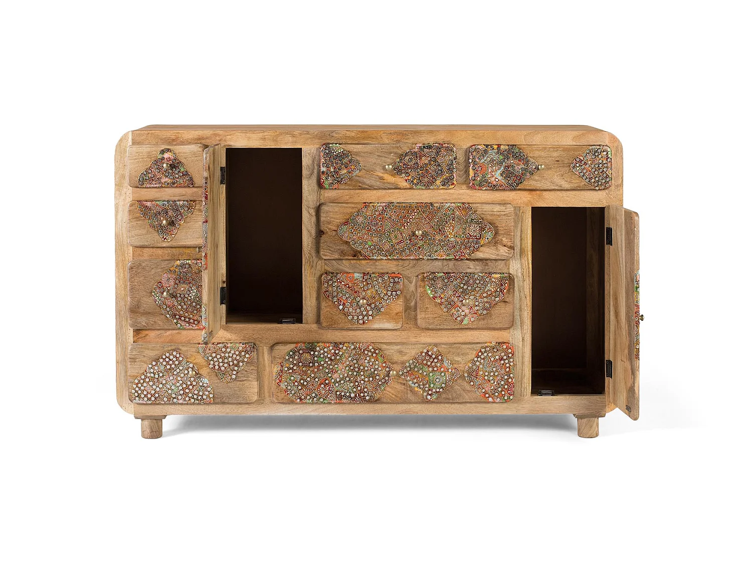 Credenza in legno massello di mango con dettagli dipinti 148 cm
