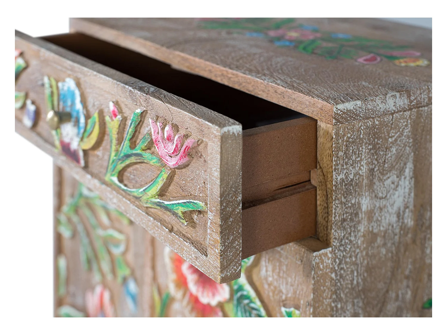 Sideboard aus Mangoholz mit handgemalten Details