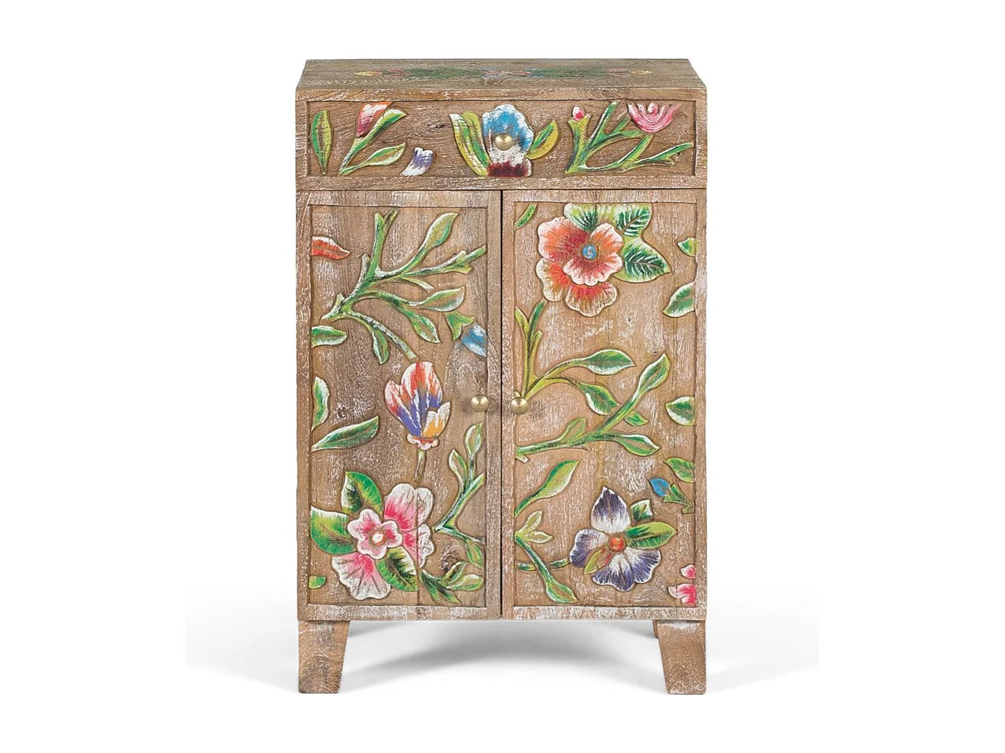 Buffet en bois de manguier avec détails peints à la main