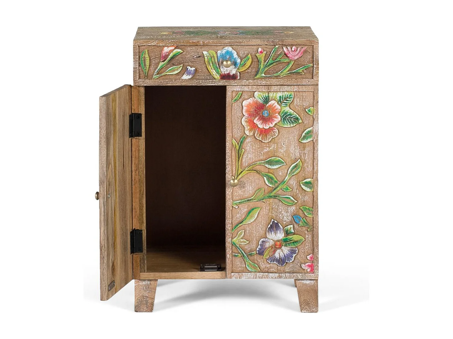 Buffet en bois de manguier avec détails peints à la main