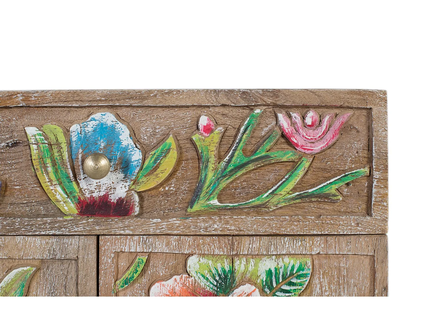 Credenza in legno di mango con dettagli dipinti a mano