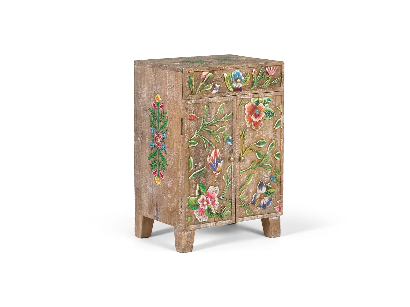 Table d'appoint en bois de manguier 42 cm, style ethnique artisanal - 60 x 40 x 31