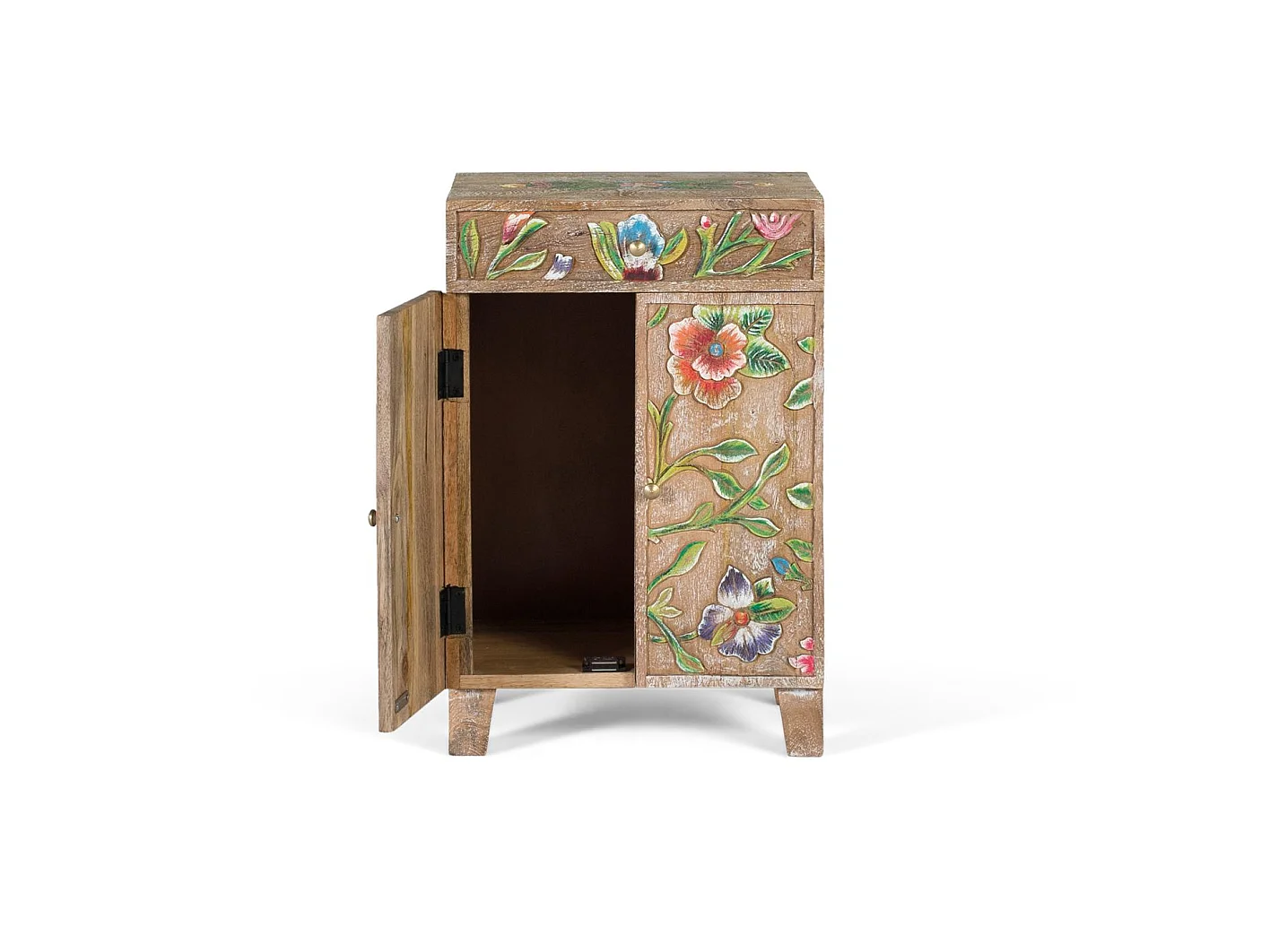 Table d'appoint en bois de manguier 42 cm, style ethnique artisanal - 60 x 40 x 31