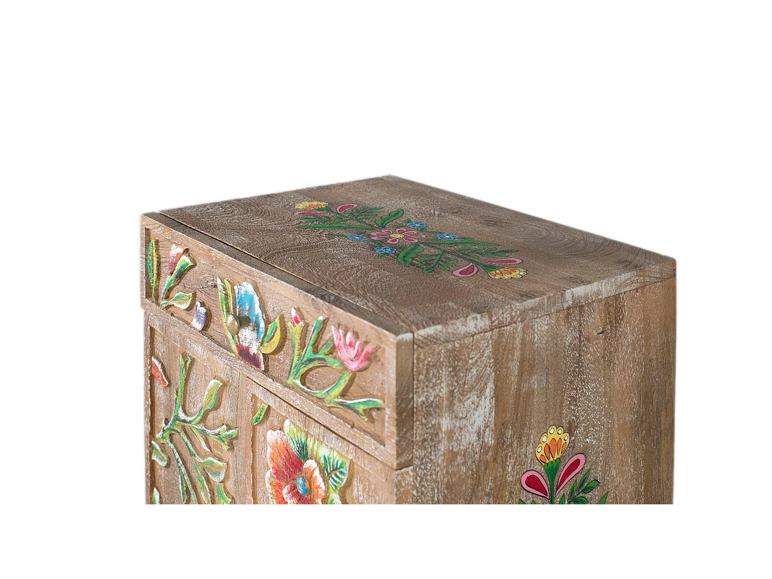 Table d'appoint en bois de manguier 42 cm, style ethnique artisanal - 60 x 40 x 31