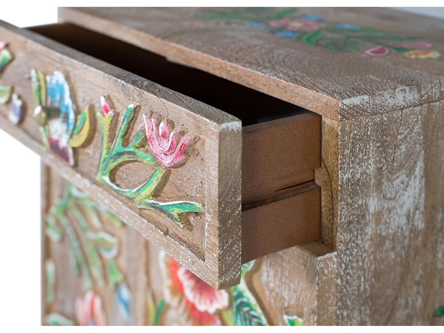 Table d'appoint en bois de manguier 42 cm, style ethnique artisanal - 60 x 40 x 31