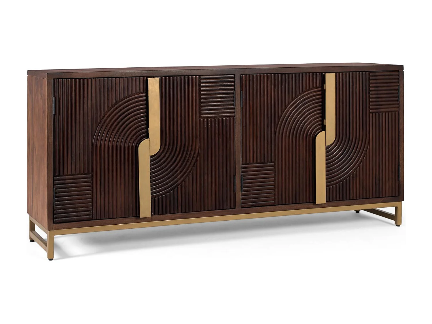 Sideboard aus Massivholz mit vier Türen und goldenen Details