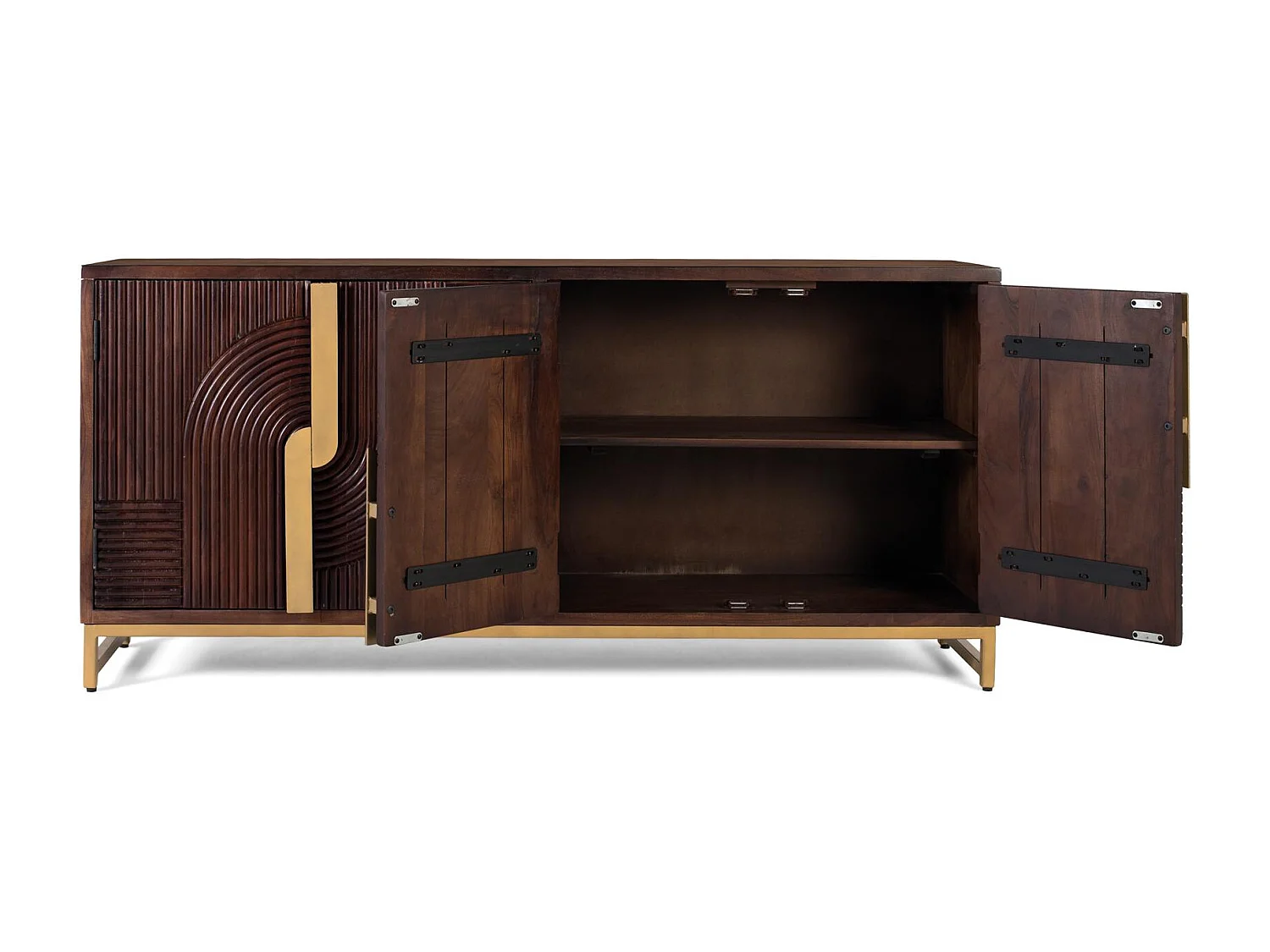 Sideboard aus Massivholz mit vier Türen und goldenen Details