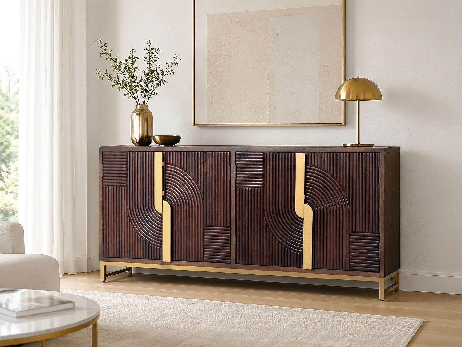 Buffet en bois de manguier de style rustique moderne - 80 x 175 x 42